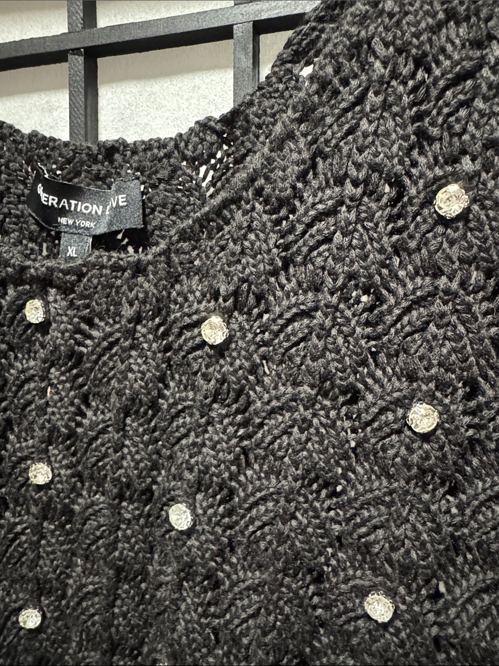 Generation Love Sol Crystal Pointelle Knit Tank in Black, size XL - Picture 10 of 11